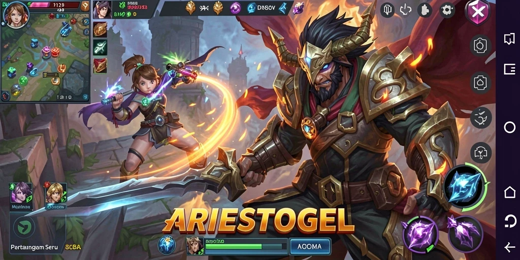 Tangkapan layar gameplay ARIESTOGEL yang menampilkan pertarungan seru.