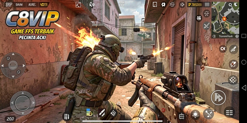 Screenshot gameplay C8VIP menampilkan pertempuran seru dalam mode FPS.