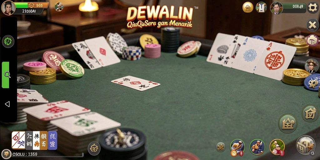 Tampilan menarik permainan QiuQiu DEWALIN dengan kartu dan interaksi pemain.