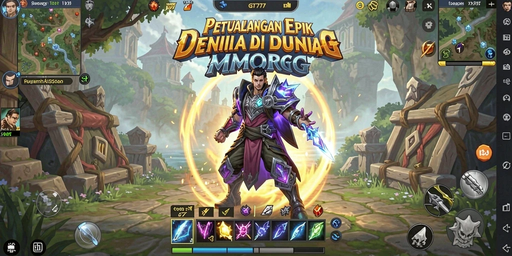Screenshot utama GT777 menunjukkan pertarungan seru di dunia MMORPG.