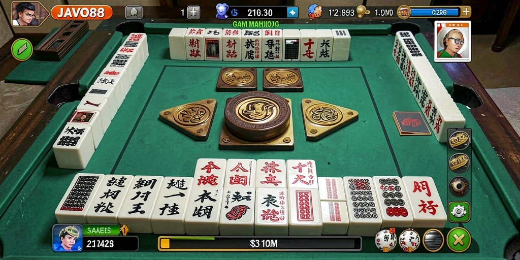Tampilan gameplay seru dan menarik dari <strong>JAVO88</strong> yang menampilkan strategi Mahjong.