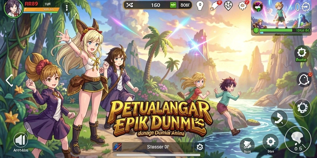 Screenshot gameplay menampilkan karakter anime dalam pertempuran seru.