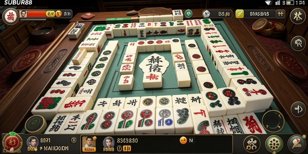 Tampilan gameplay menarik dari SUBUR88 dengan ubin Mahjong yang bervariasi.