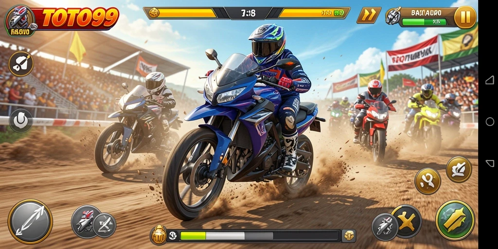 Tampilan gameplay TOTO99 yang menegangkan saat balapan motor.